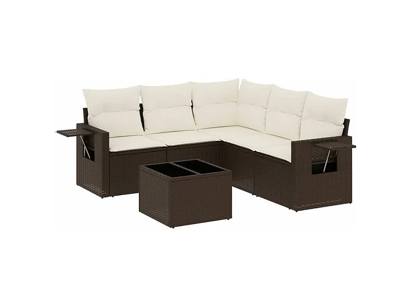 Salon de jardin avec coussins 6 pcs marron résine tressée