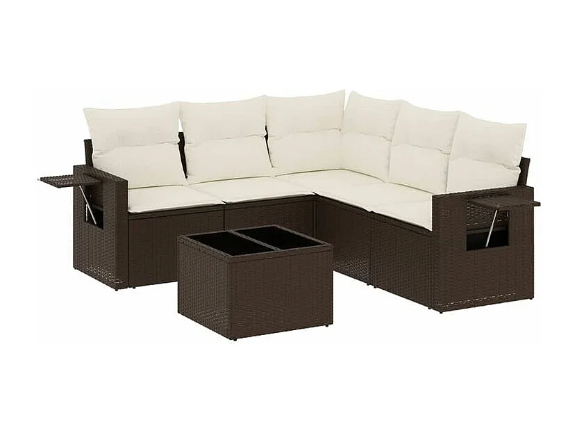 Salon de jardin avec coussins 6 pcs marron résine tressée