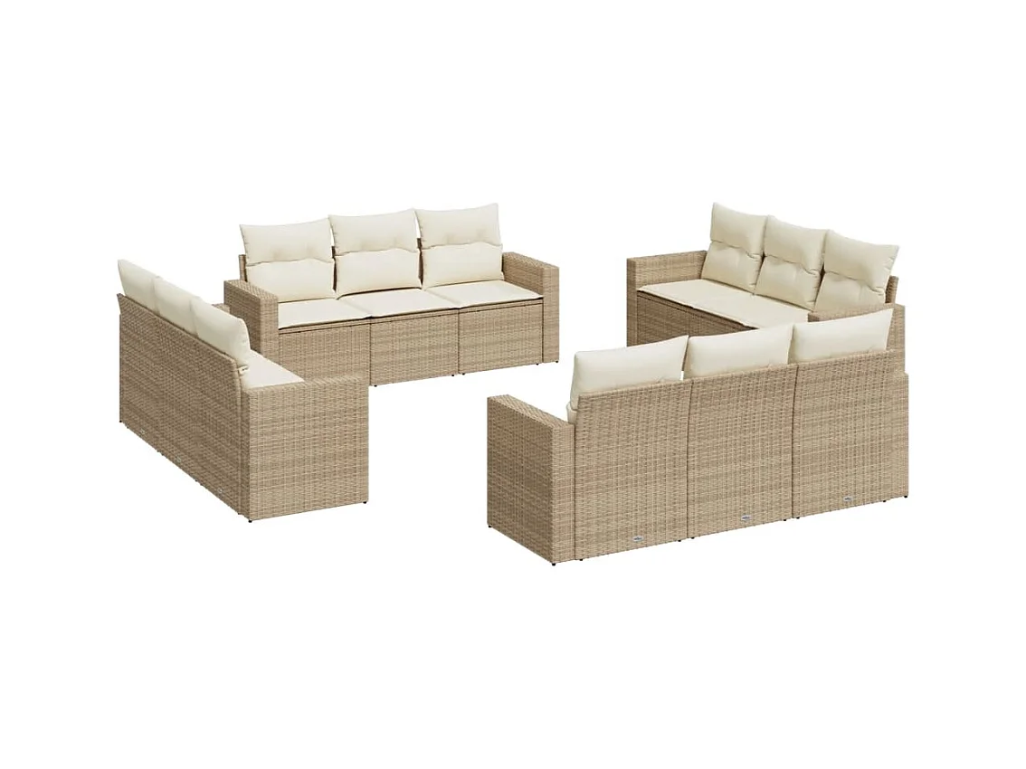 Salon de jardin avec coussins 12 pcs beige résine tressée