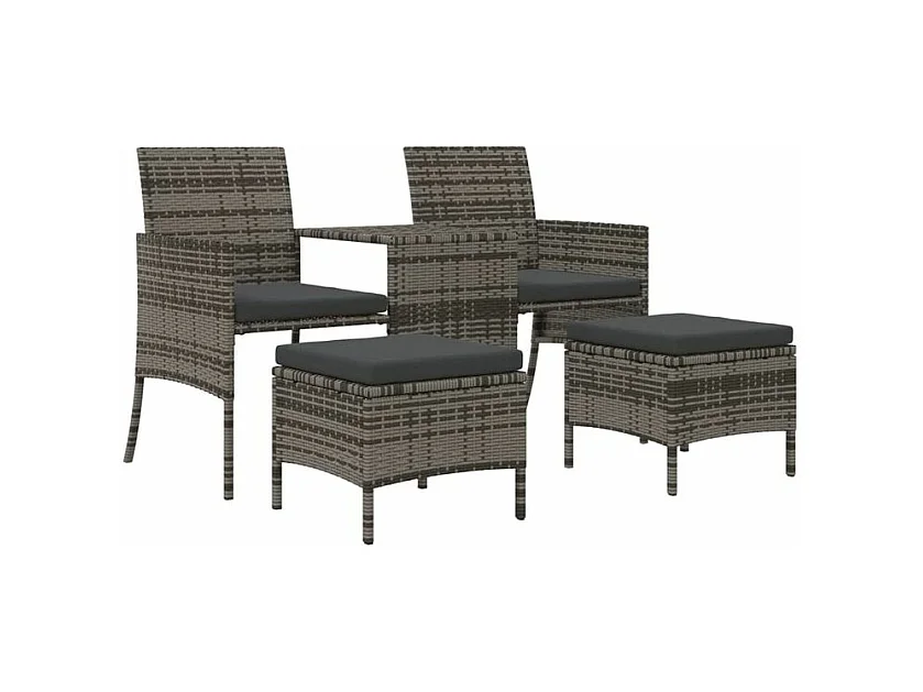 Canapé de jardin 2 places avec table et tabourets gris rotin