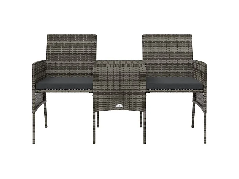 Canapé de jardin 2 places avec table et tabourets gris rotin