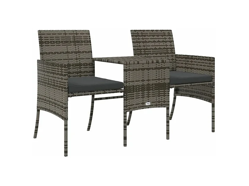 Canapé de jardin 2 places avec table et tabourets gris rotin