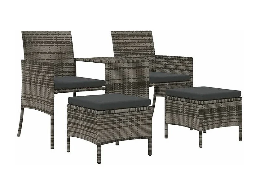 Canapé de jardin 2 places avec table et tabourets gris rotin