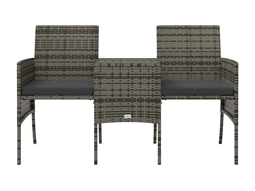 Canapé de jardin 2 places avec table et tabourets gris rotin