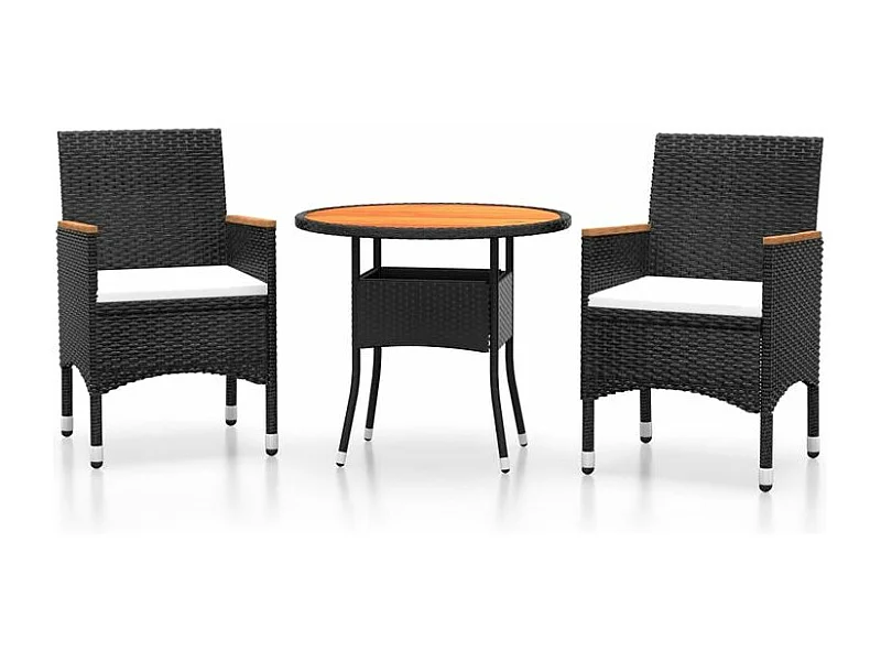 Mobilier à dîner de jardin 3 pcs Résine tressée Noir