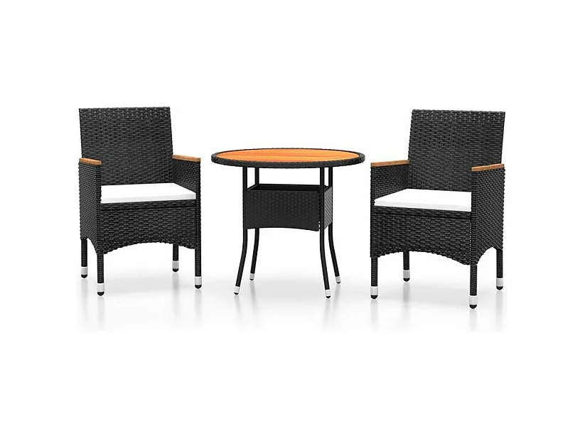 Mobilier à dîner de jardin 3 pcs Résine tressée Noir