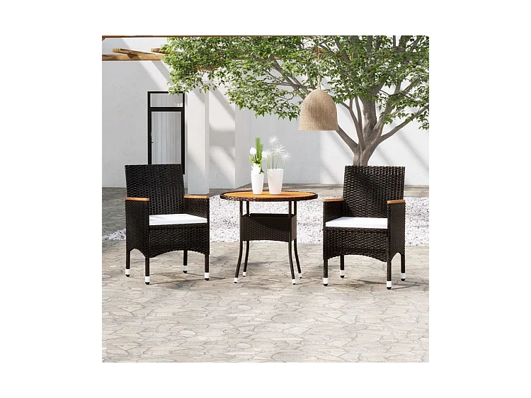 Mobilier à dîner de jardin 3 pcs Résine tressée Noir