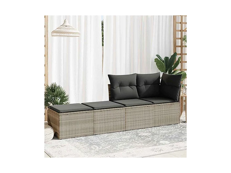 Salon de jardin 2 pcs avec coussins gris clair polyrotin acacia