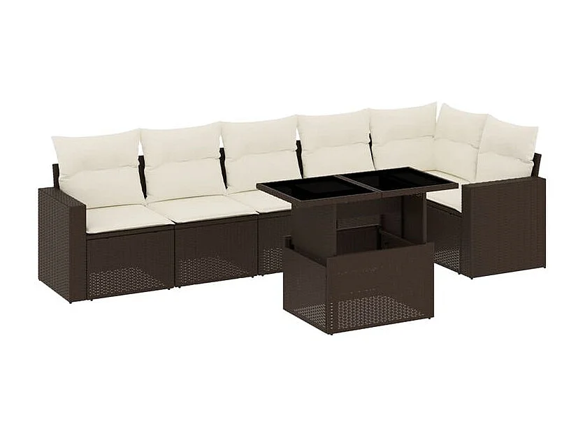 Salon de jardin avec coussins 7 pcs marron résine tressée