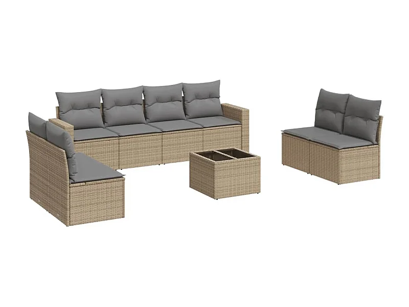 Salon de jardin avec coussins 9 pcs beige résine tressée
