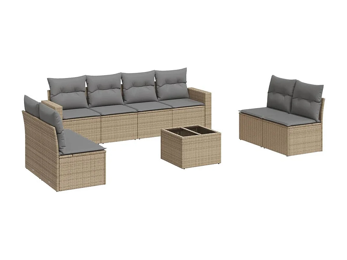 Salon de jardin avec coussins 9 pcs beige résine tressée