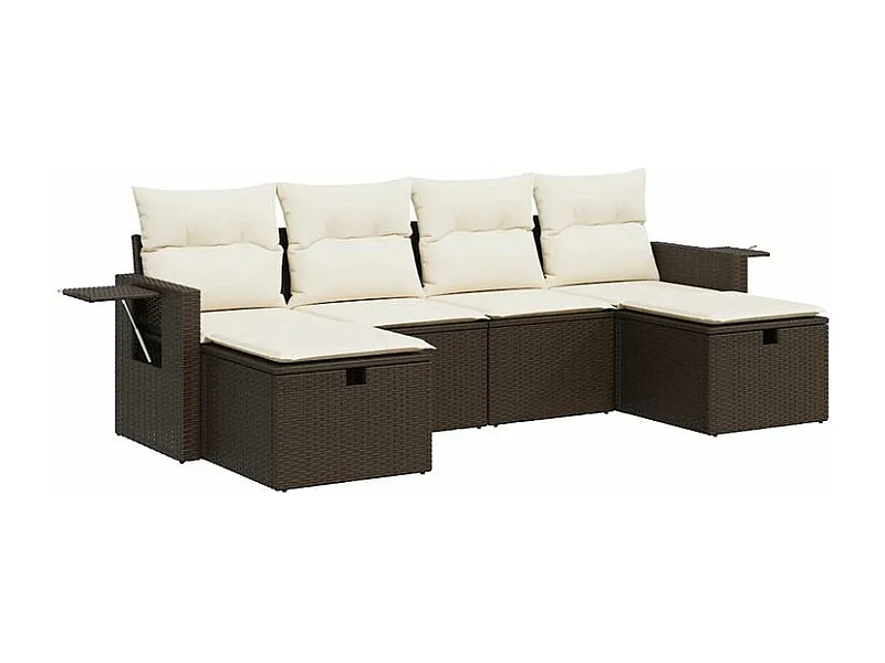 Salon de jardin avec coussins 6 pcs marron résine tressée