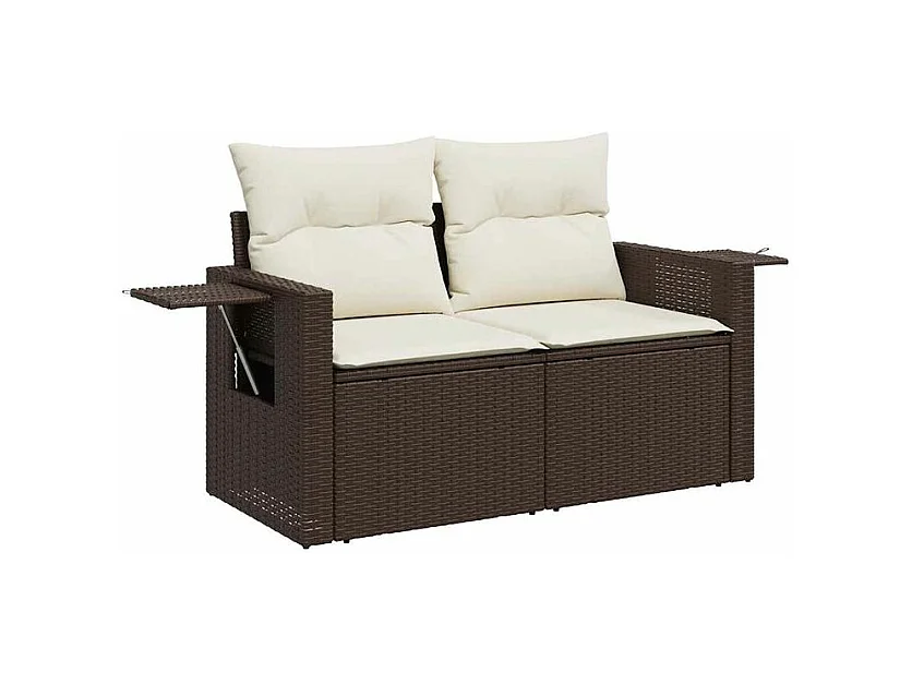 Salon de jardin avec coussins 6 pcs marron résine tressée