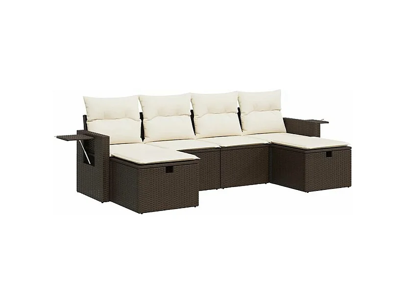 Salon de jardin avec coussins 6 pcs marron résine tressée