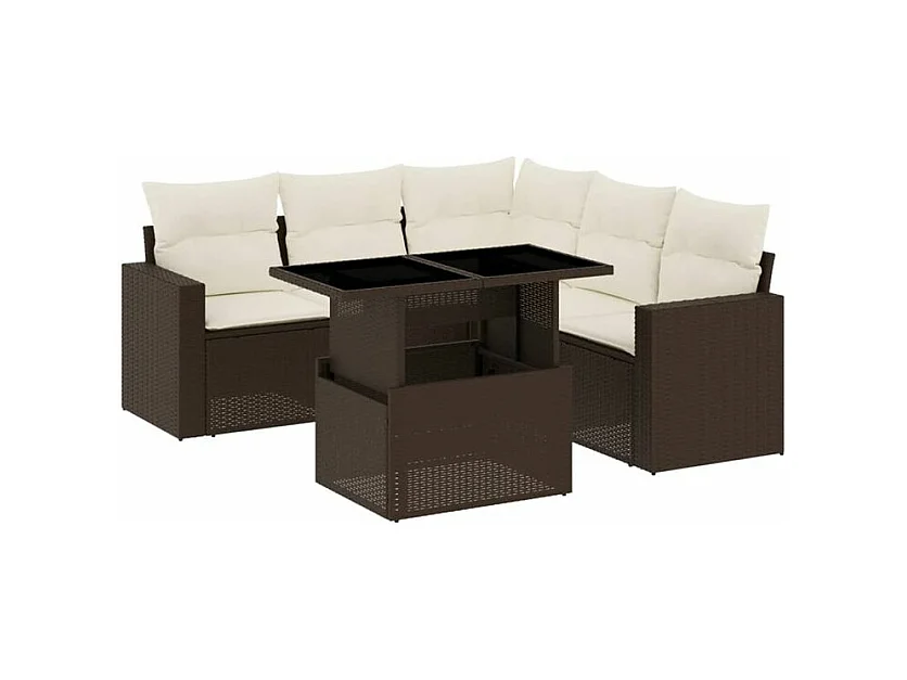 Salon de jardin avec coussins 6 pcs marron résine tressée