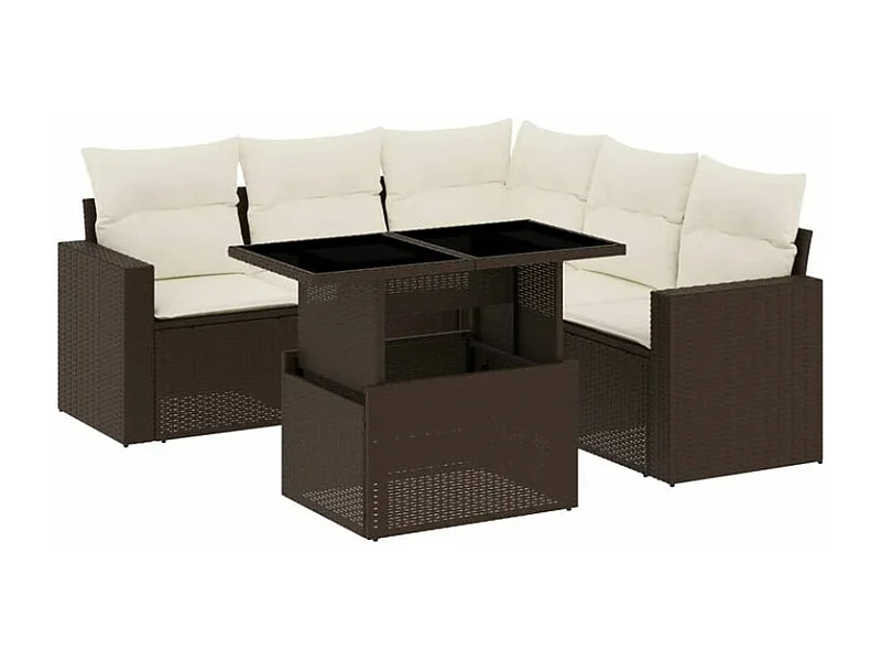 Salon de jardin avec coussins 6 pcs marron résine tressée