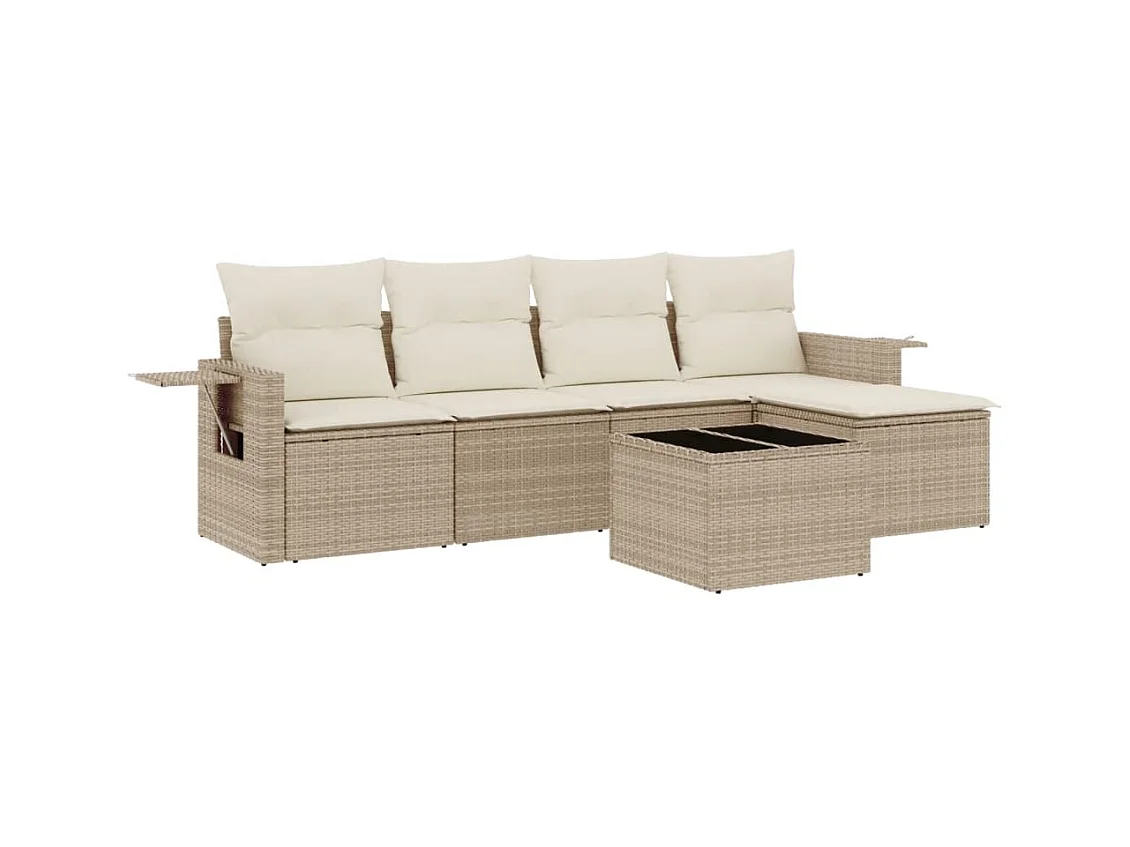 Salon de jardin avec coussins 6 pcs beige résine tressée