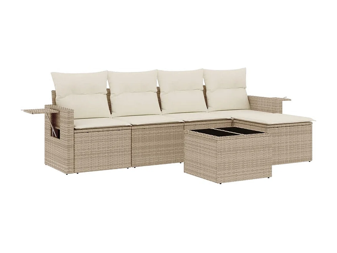 Salon de jardin avec coussins 6 pcs beige résine tressée