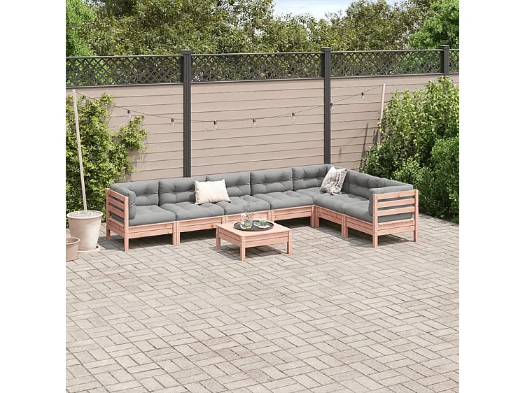 Salon de jardin 8 pcs avec coussins sapin douglas solide