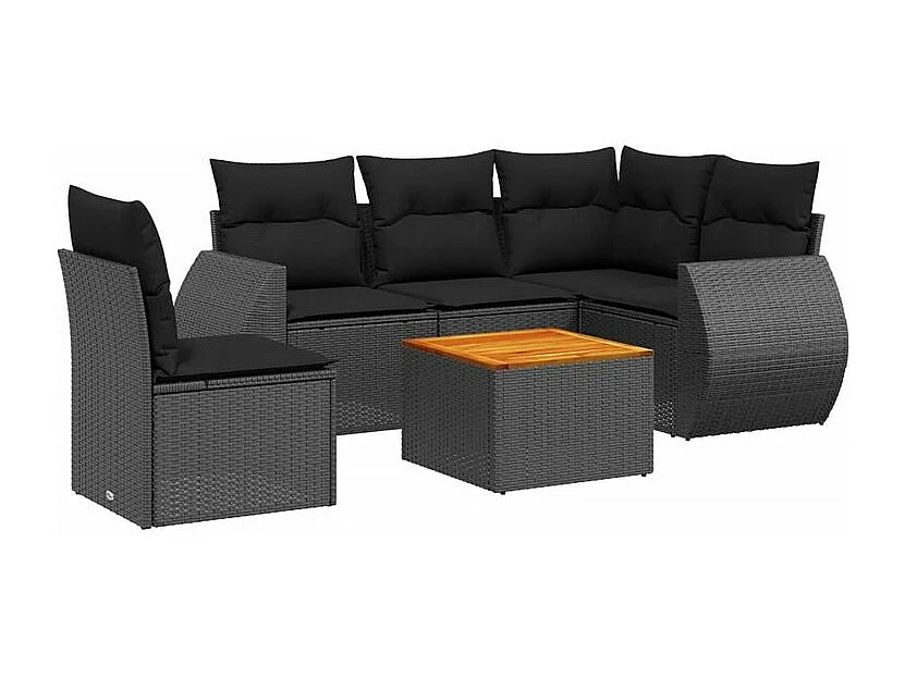 Salon de jardin 6 pcs avec coussins noir résine tressée