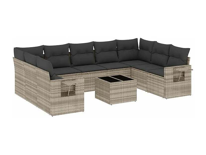 Salon de jardin avec coussins 10 pcs gris clair résine tressée