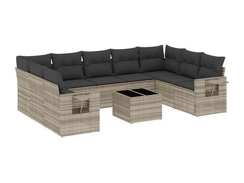 Salon de jardin avec coussins 10 pcs gris clair résine tressée