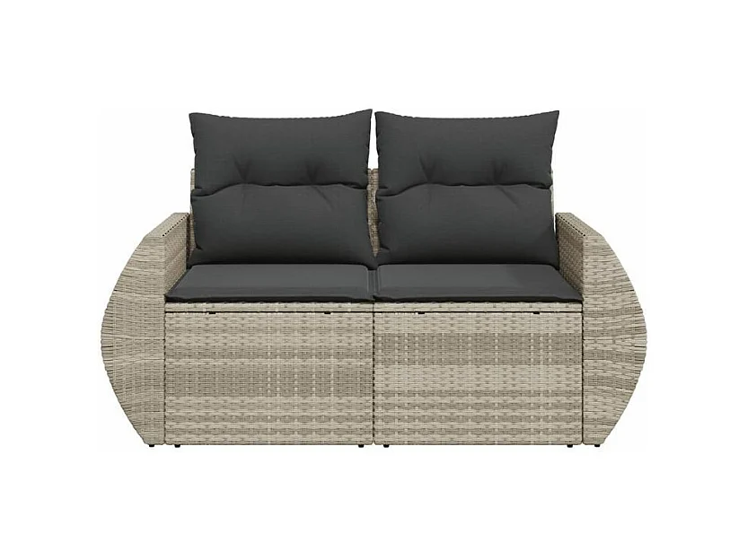 Canapé de jardin 2 places et coussins gris clair résine tressée
