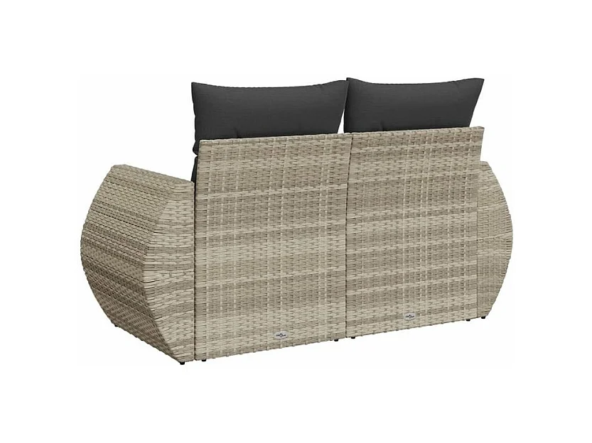 Canapé de jardin 2 places et coussins gris clair résine tressée