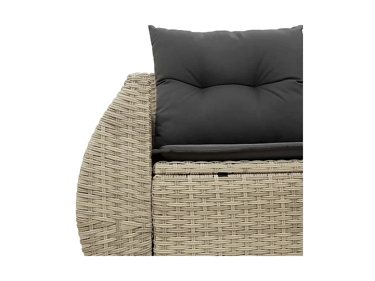 Canapé de jardin 2 places et coussins gris clair résine tressée