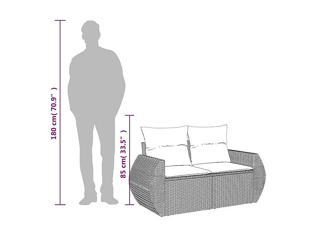 Canapé de jardin 2 places et coussins gris clair résine tressée