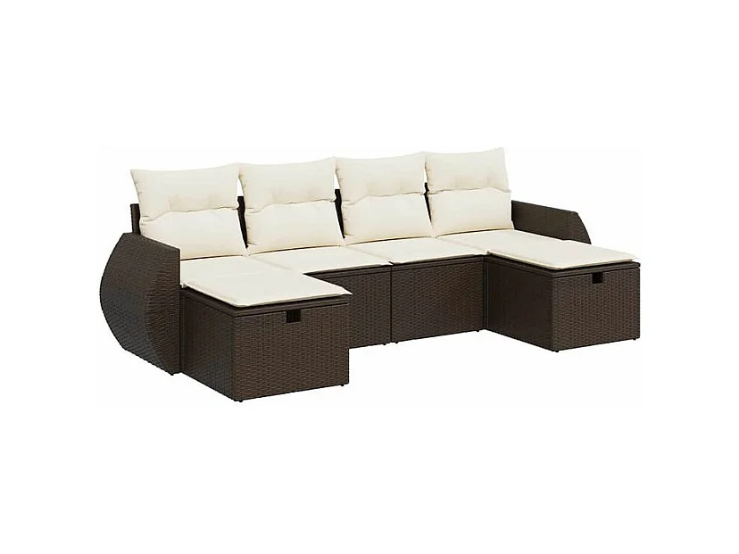 Salon de jardin avec coussins 6 pcs marron résine tressée