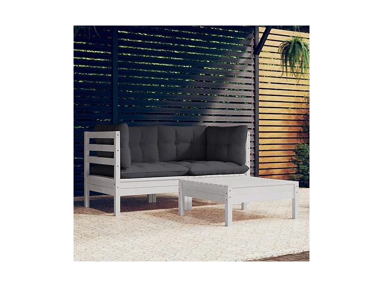 Salon de jardin 3 pcs avec coussins anthracite Bois de pin