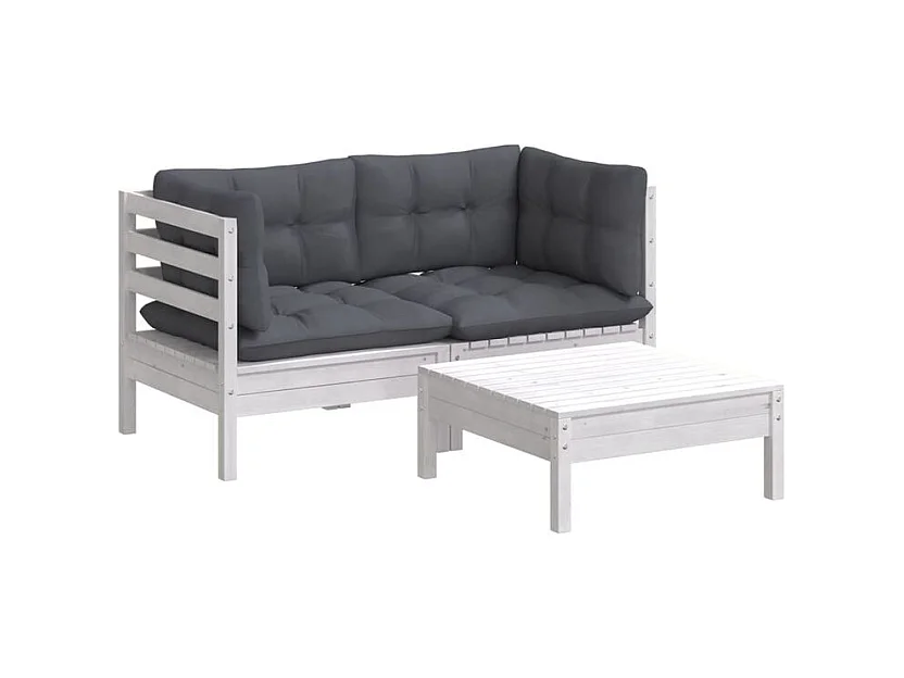 Salon de jardin 3 pcs avec coussins anthracite Bois de pin