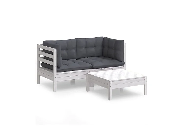 Salon de jardin 3 pcs avec coussins anthracite Bois de pin