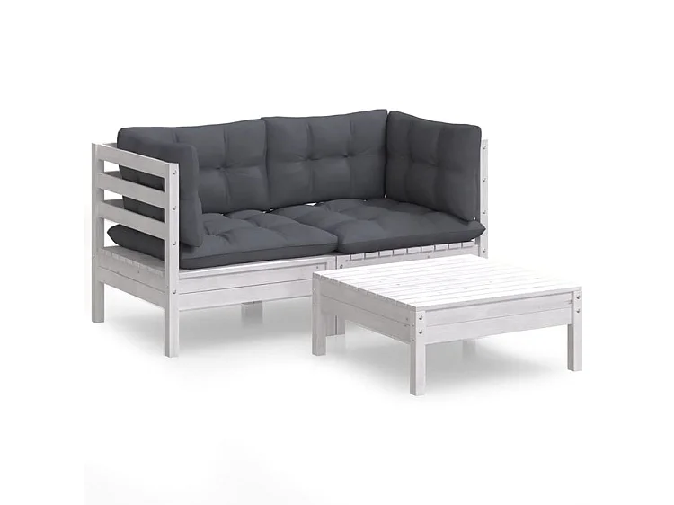 Salon de jardin 3 pcs avec coussins anthracite Bois de pin