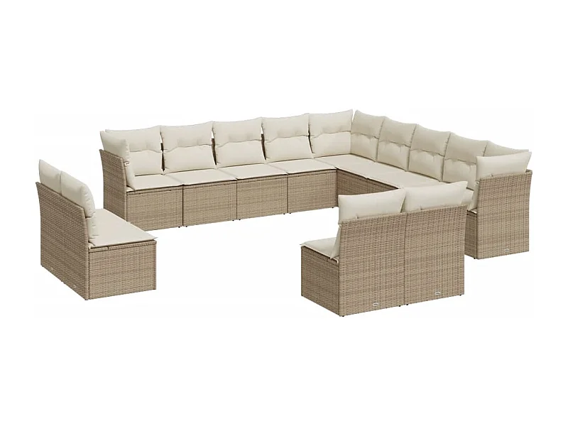 Salon de jardin avec coussins 12 pcs beige résine tressée