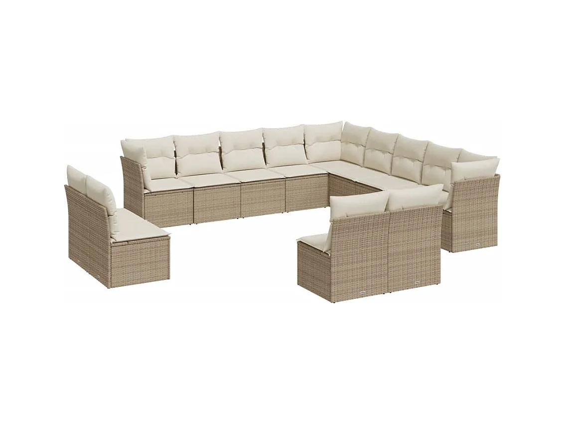 Salon de jardin avec coussins 12 pcs beige résine tressée