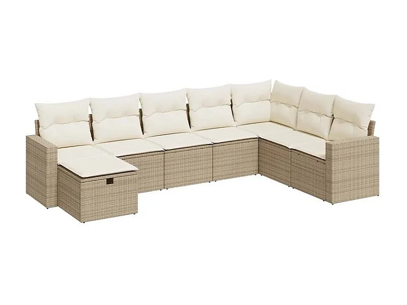Salon de jardin avec coussins 8 pcs beige résine tressée