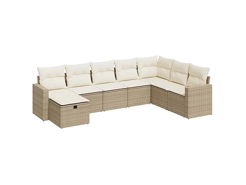 Salon de jardin avec coussins 8 pcs beige résine tressée
