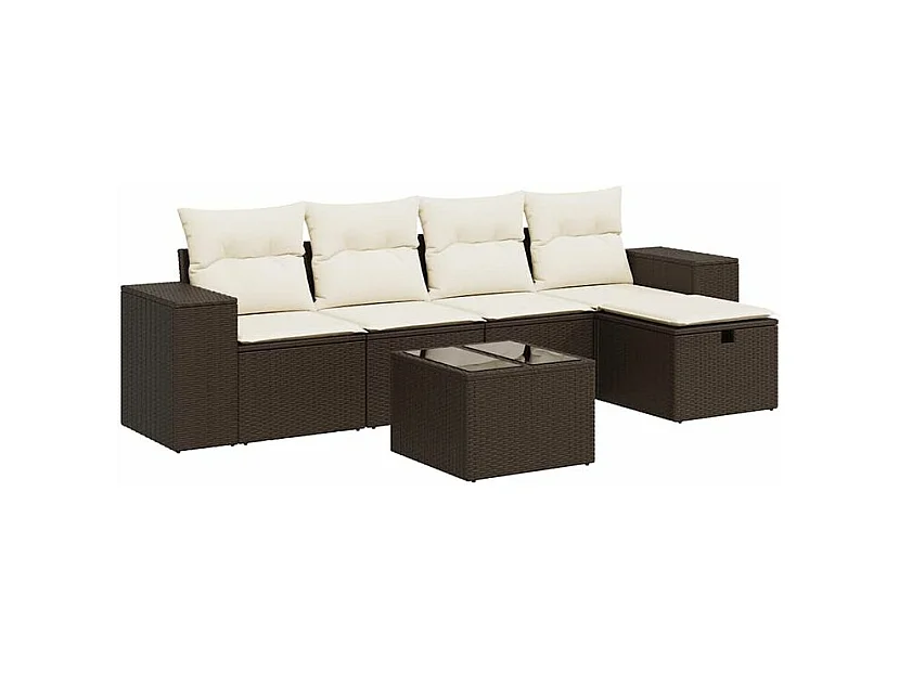 Salon de jardin avec coussins 6 pcs marron résine tressée