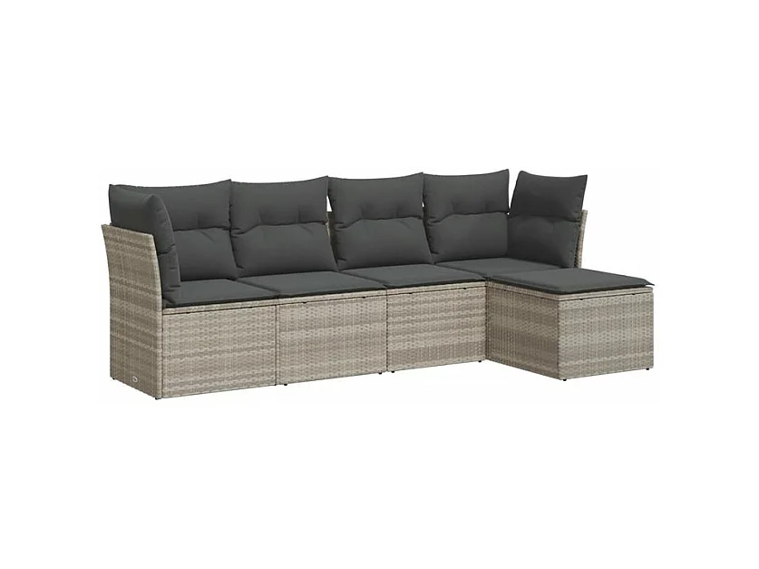 Salon de jardin 5 pcs avec coussins gris clair résine tressée