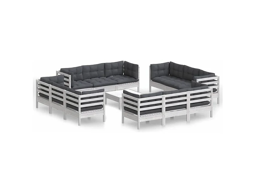 Salon de jardin 13 pcs avec coussins anthracite bois de pin