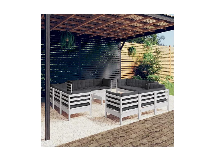 Salon de jardin 13 pcs avec coussins anthracite bois de pin
