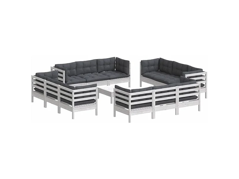 Salon de jardin 13 pcs avec coussins anthracite bois de pin