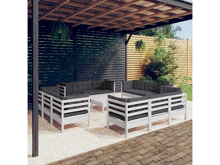 Salon de jardin 13 pcs avec coussins anthracite bois de pin