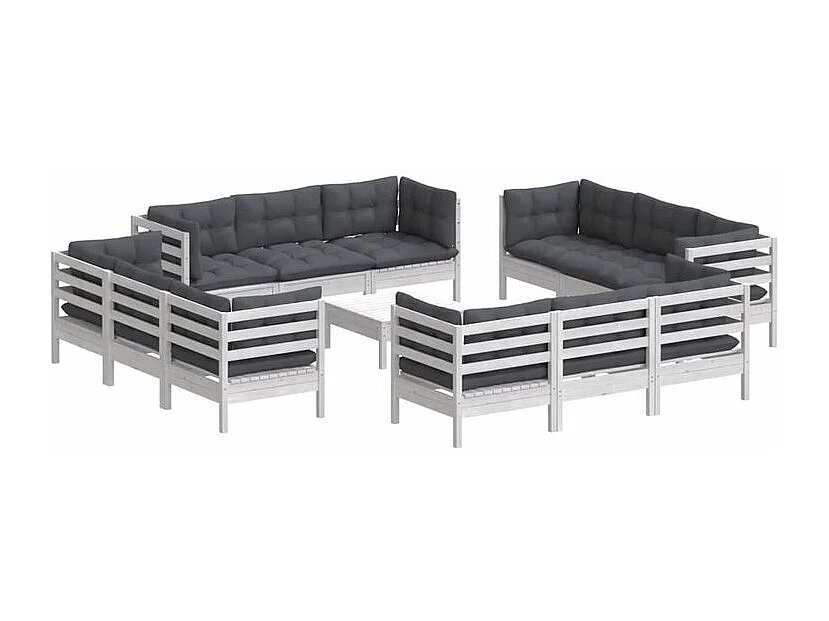 Salon de jardin 13 pcs avec coussins anthracite bois de pin