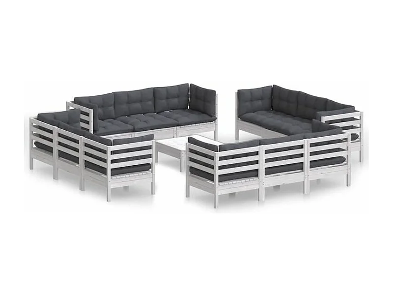 Salon de jardin 13 pcs avec coussins anthracite bois de pin