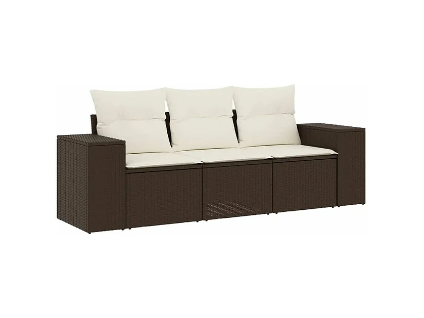 Salon de jardin avec coussins 3 pcs marron résine tressée