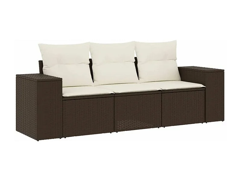 Salon de jardin avec coussins 3 pcs marron résine tressée