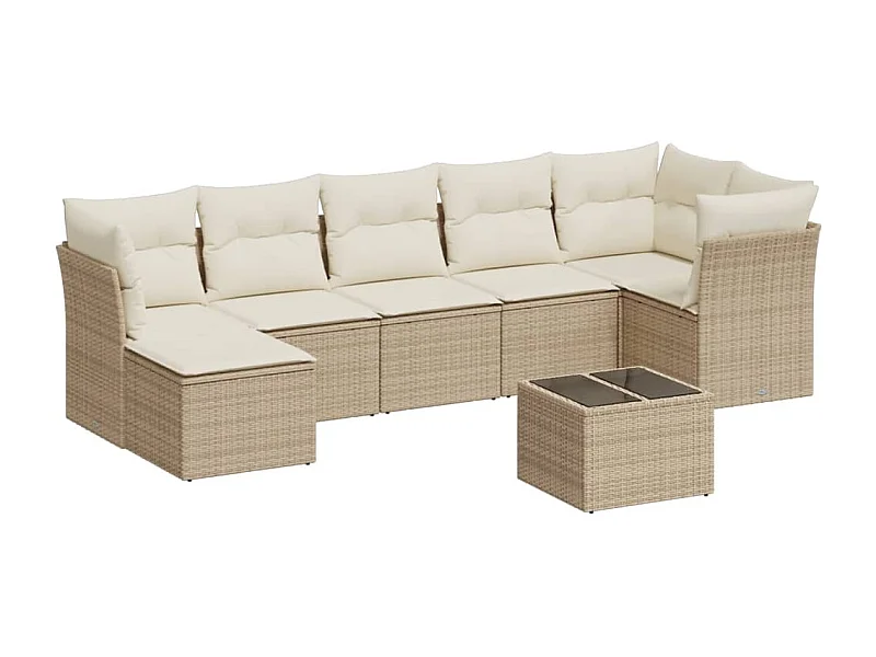 Salon de jardin avec coussins 8 pcs beige résine tressée